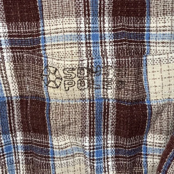 Vtg SouthPole Shirt Mens XL Brown Plaid Flannel Button Down 90s Y2K Hip Hop - Picture 4 of 9